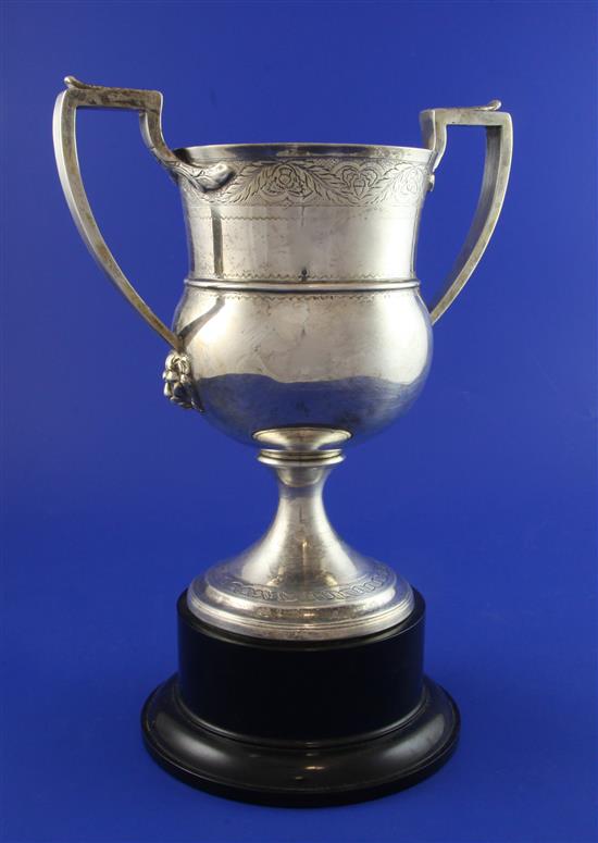 A George III Scottish silver two handled trophy cup by P. Cunningham & Sons, 22 oz.